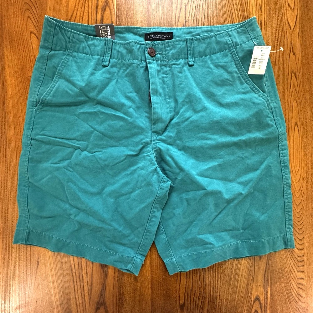 NWT Aeropostale Teal 9.5" Flat Front Chino Classic Shorts Men's Size 34